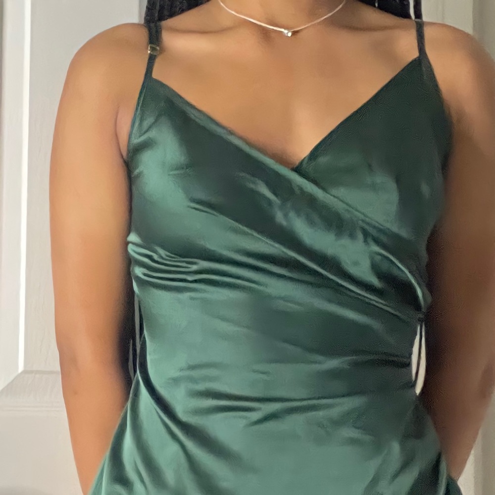 Silk green emerald dress